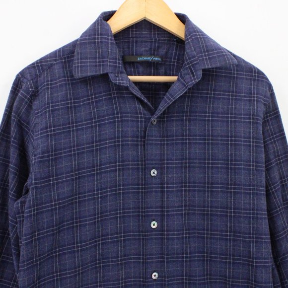 Zachary Prell Shirt Mens Navy Blue Plaid Casual Button Down Collared Size Small - Picture 4 of 9